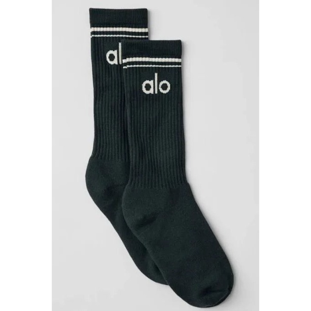 Alo Yoga, Unisex Throwback Sock, Charcoal Green/Ivory, Medium, MSRP $34